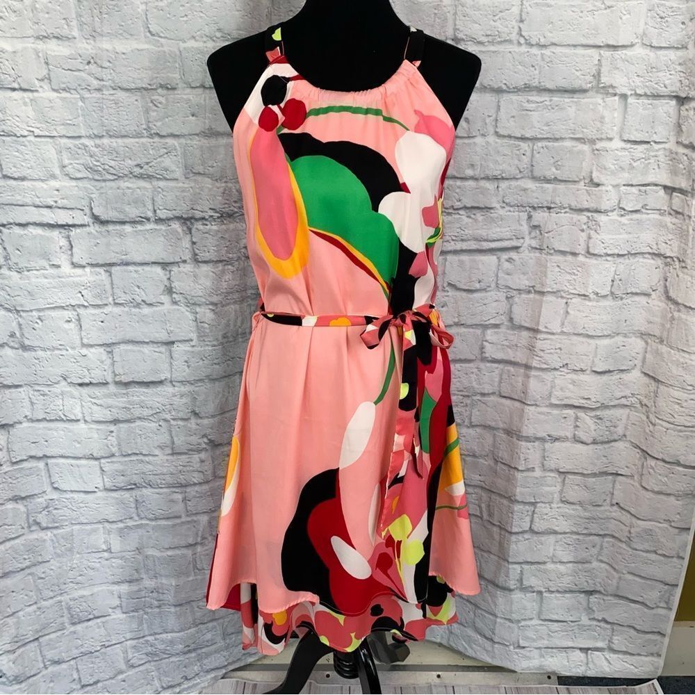 New York & Co layered floral print shift dress w/belt sz S